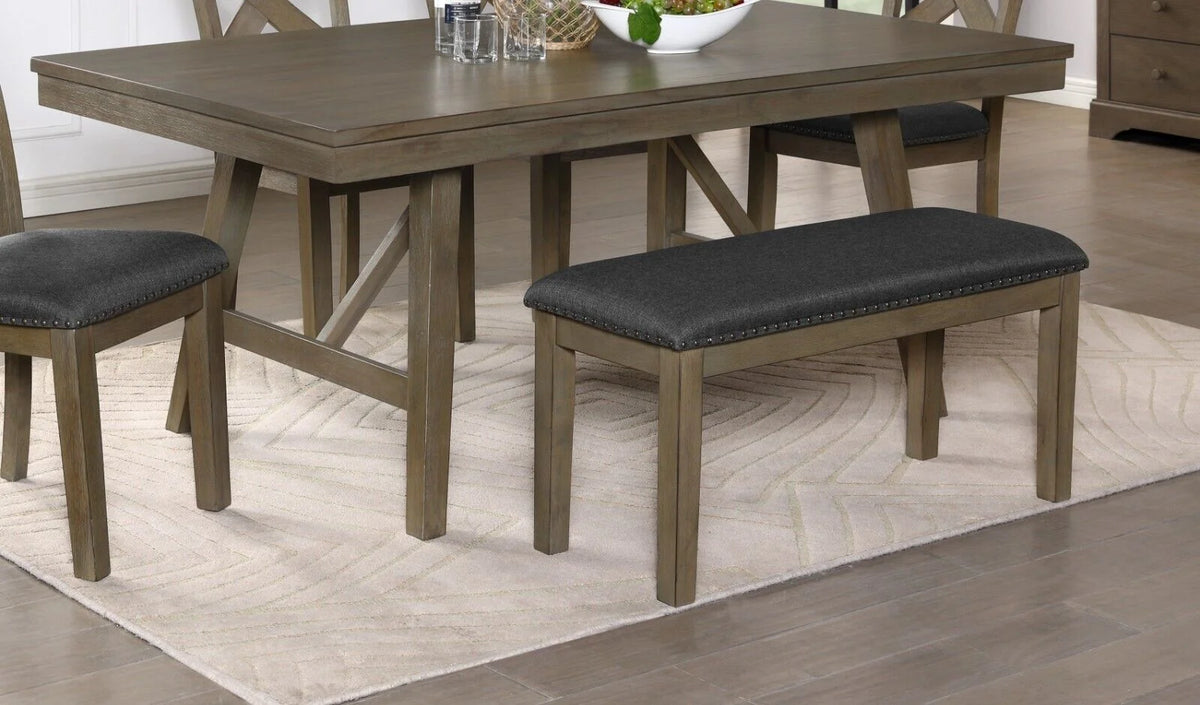 6pc Wooden Dining Room Set Table Chair Bench Brown Finish S543126