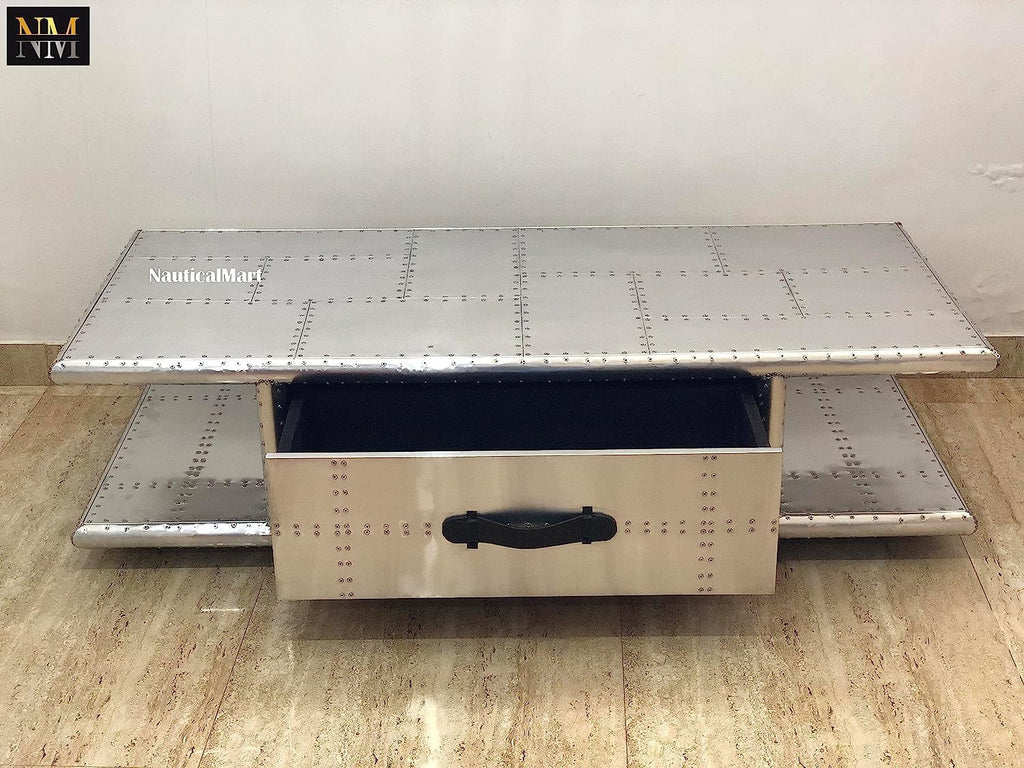 Aluminum Coffee Table with Drawers 40 Inches K196332
