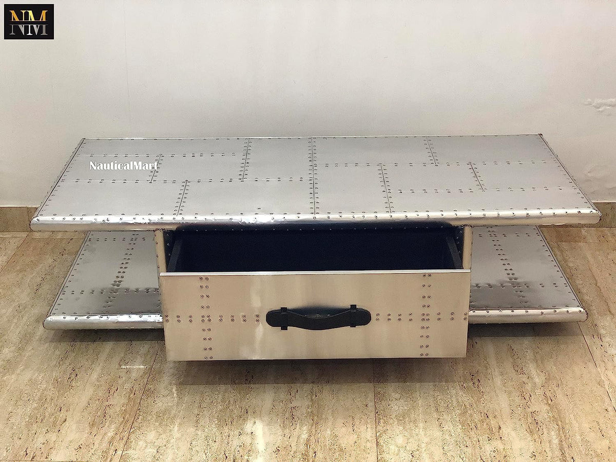 Aluminum Coffee Table with Drawers 40 Inches K196332