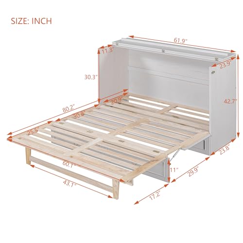 Queen Murphy Bed with Storage Drawers and Charging Station, White R22068
