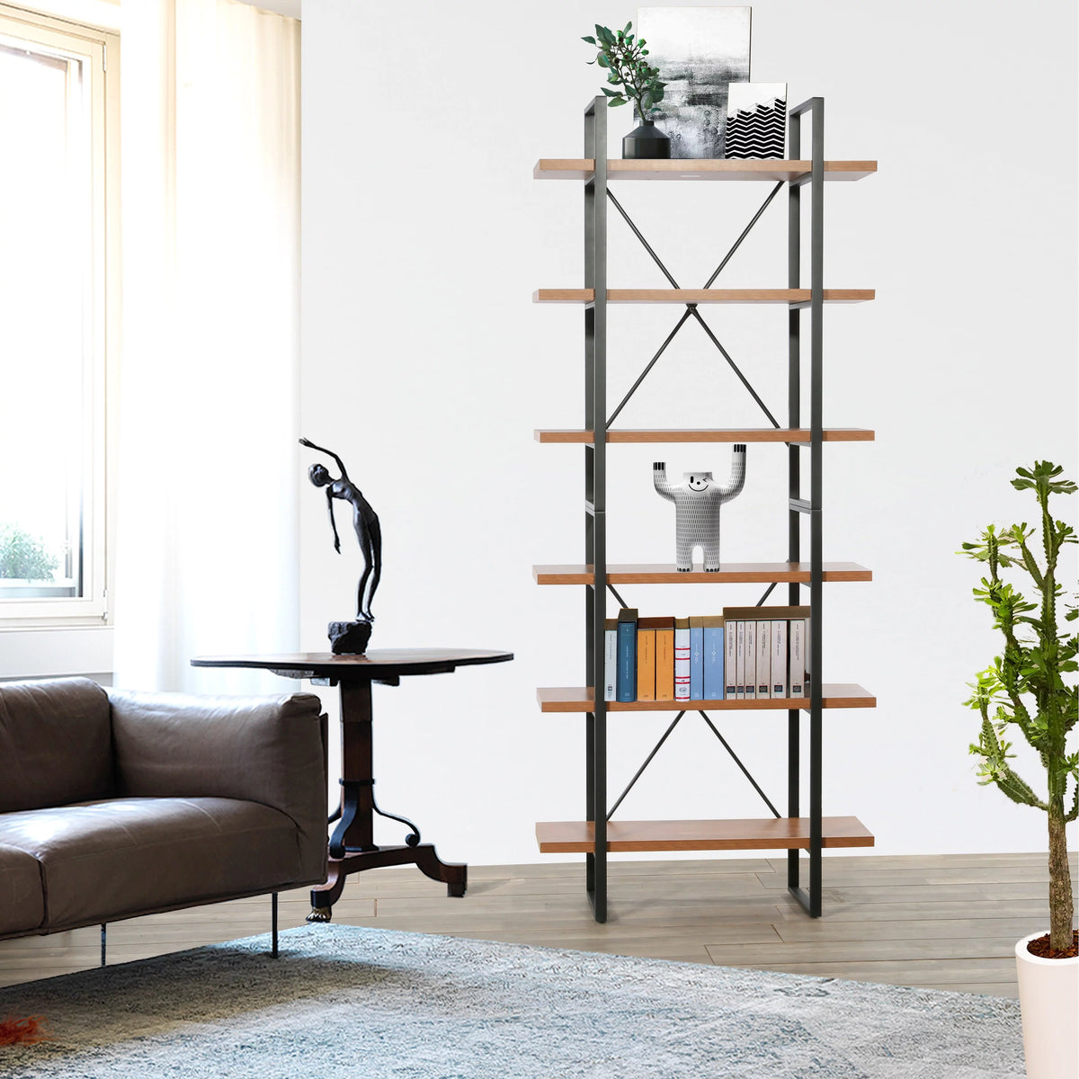 Walnut Wood and Metal Display Bookcase Q100217