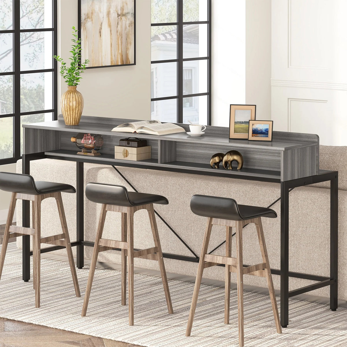 70.9 Inch 2 Tier Narrow Industrial Console Table O480864