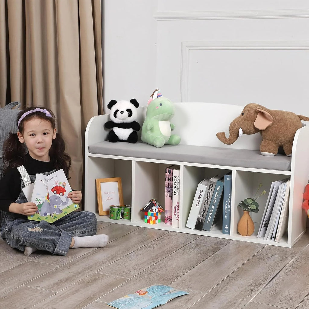 Kids Bookshelf with Reading Nook and Grey Cushion A57609