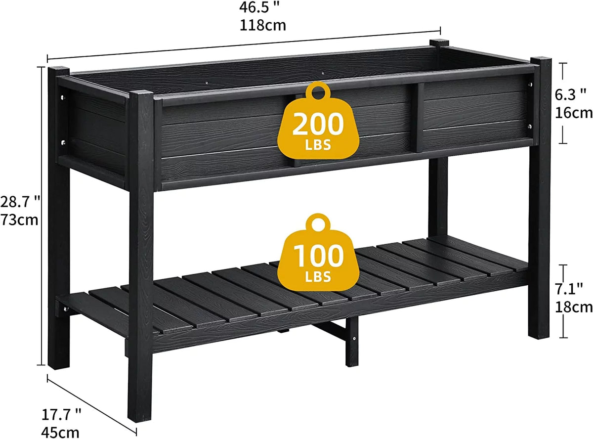 Black Elevated Raised Garden Bed Planter Box with Legs & Shelf Z463302