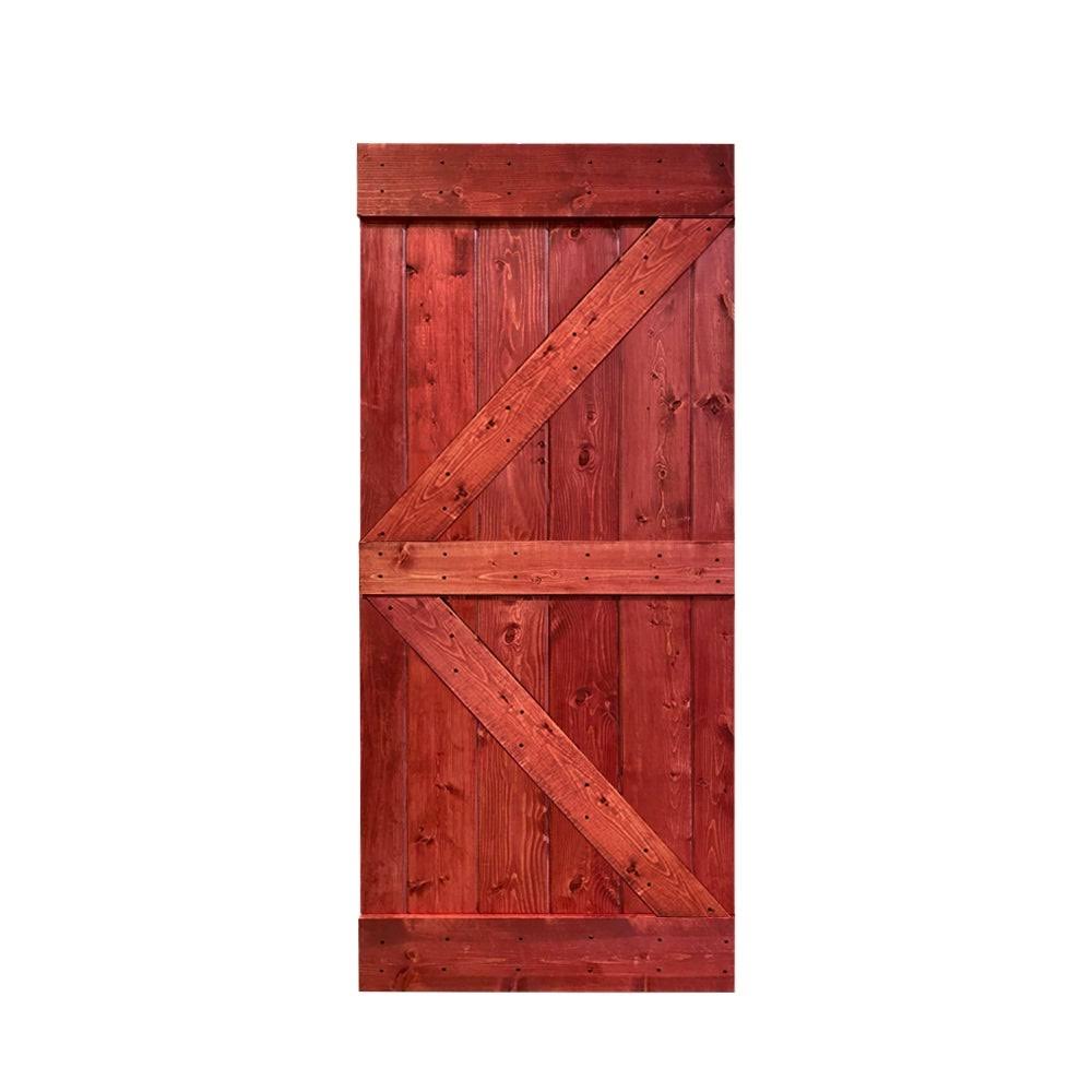 42 in. x 84 in. Red Walnut Stained Solid Pine Wood Interior Sliding Barn Door Slab A1082