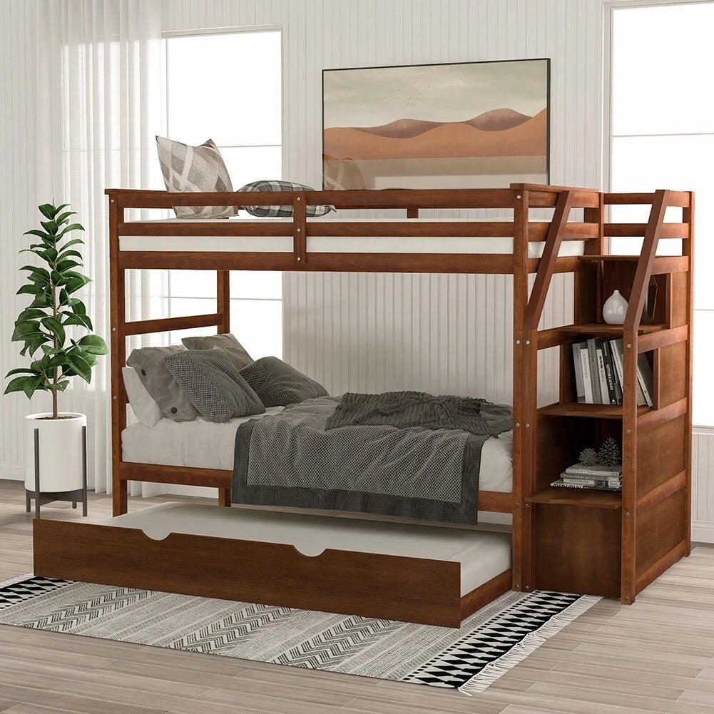 Twin Over Twin Bunk Bed with Trundle and Storage Stairs Z860584