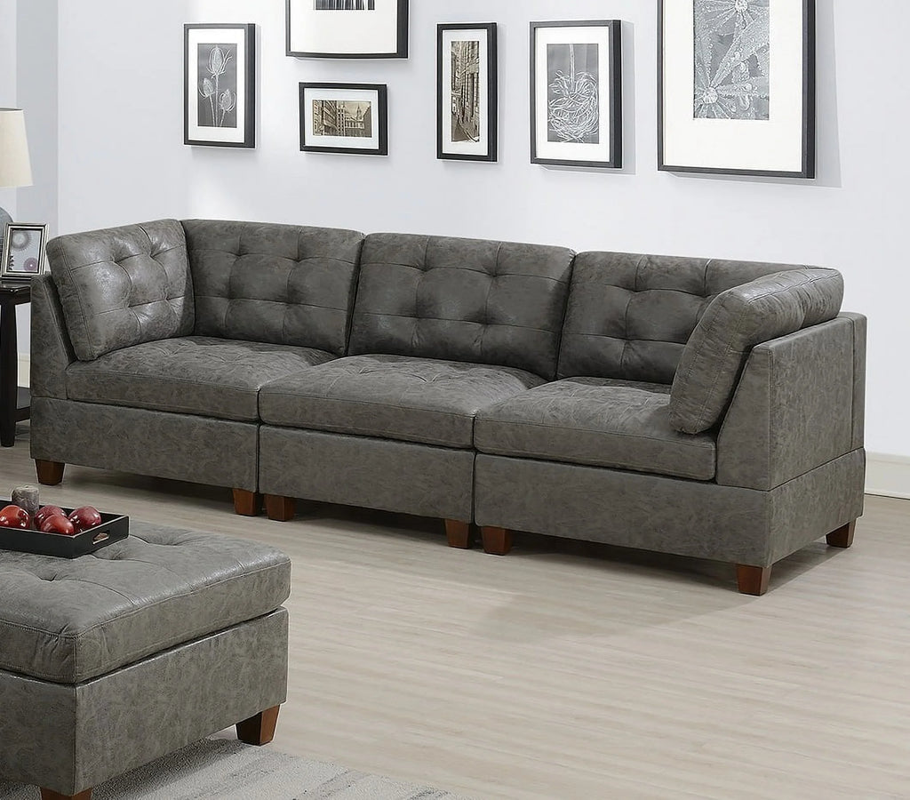 Antique Grey 8Pc Modular Sofa Set Leatherette Tufted Couch Q12229