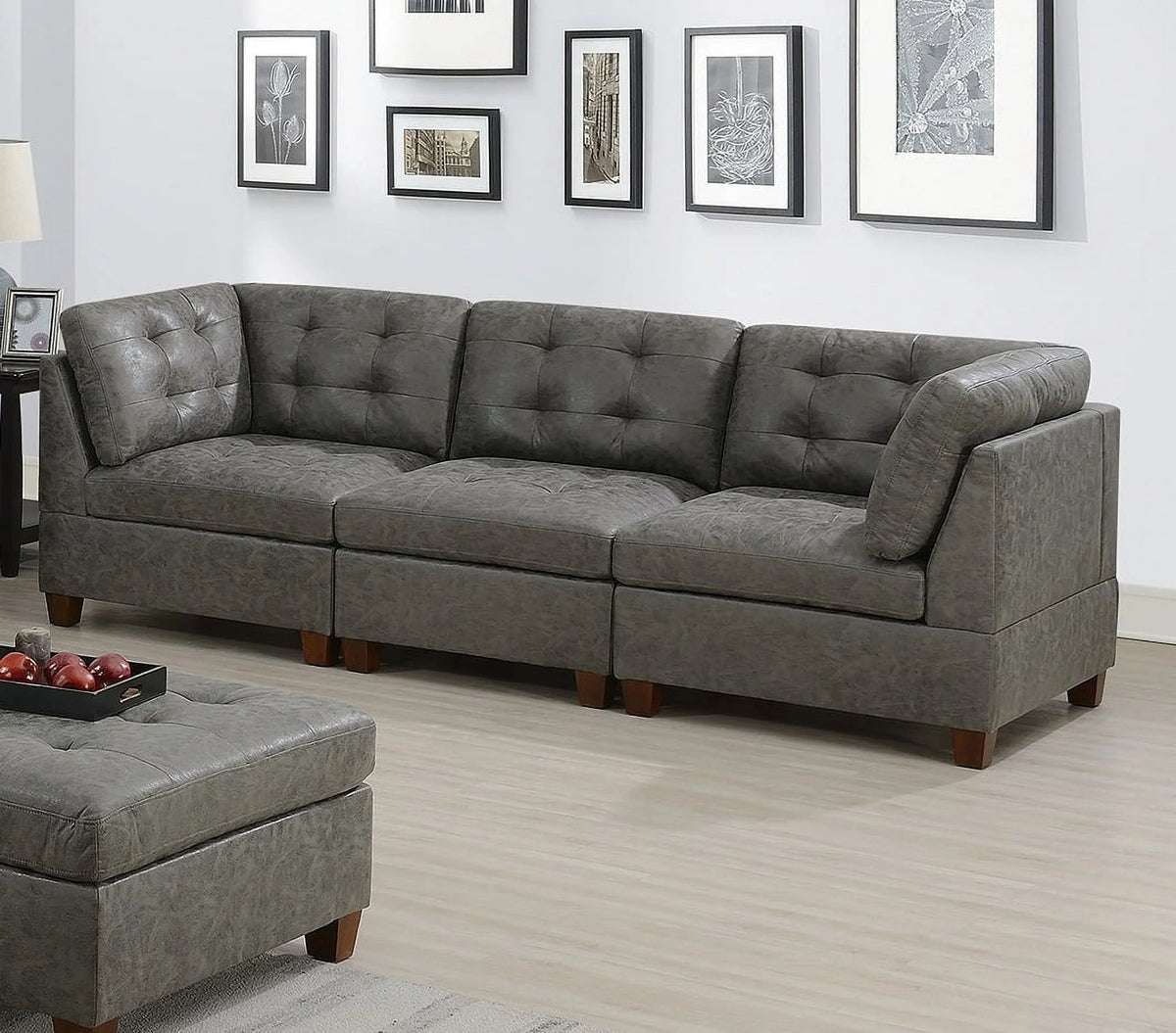 Antique Grey 8Pc Modular Sofa Set Leatherette Tufted Couch Q12229