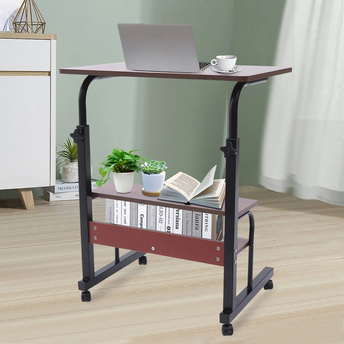 Brown Mobile Standing Desk with Wheels V878484