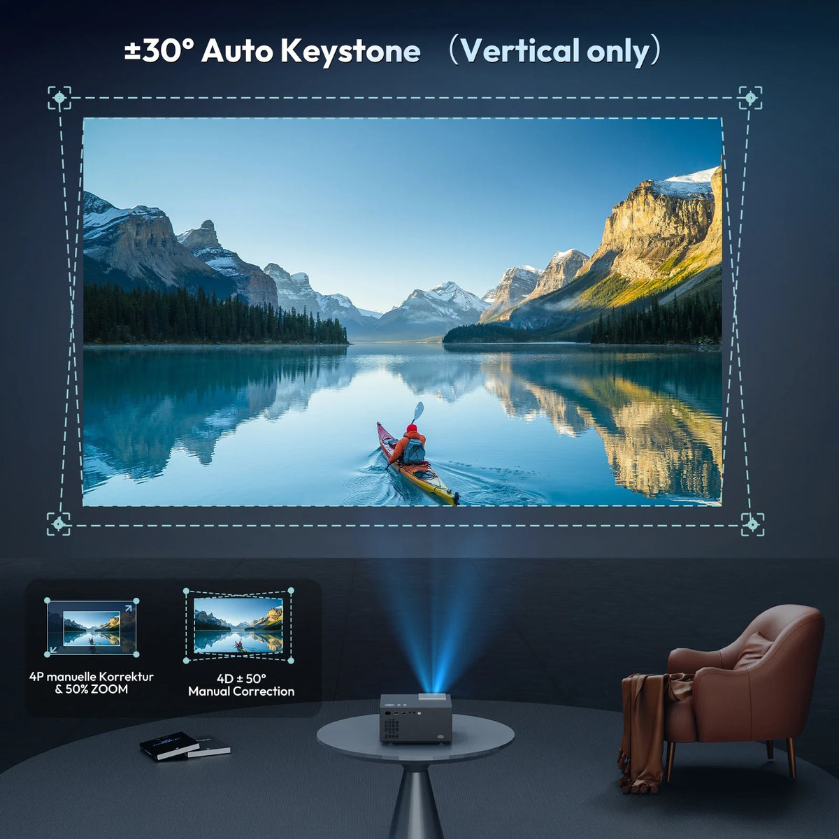 Auto Focus 4K Projector Native 1080P Smart Projector with Wifi and Bluetooth B95390