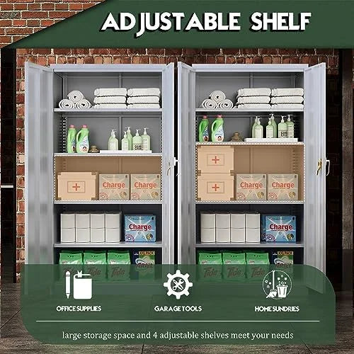72” Black Steel Locking Cabinet with Doors and 4 Shelves Q8384
