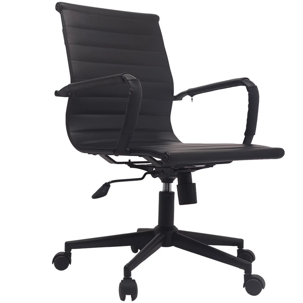 Mid Century Black PU Leather Office Chair with Arms and Wheels W7659
