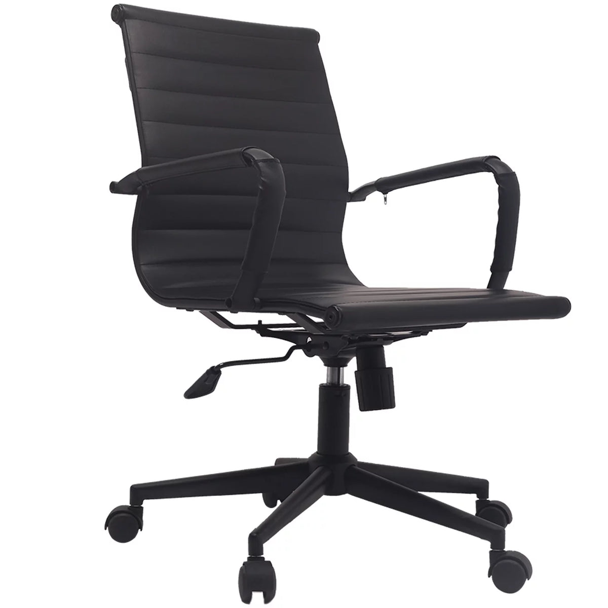 Mid Century Black PU Leather Office Chair with Arms and Wheels W7659