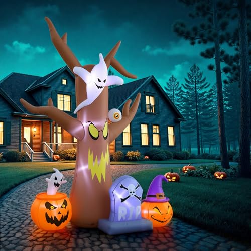 8FT Halloween Inflatable Tree with Pumpkin Ghost Tombstone U961537