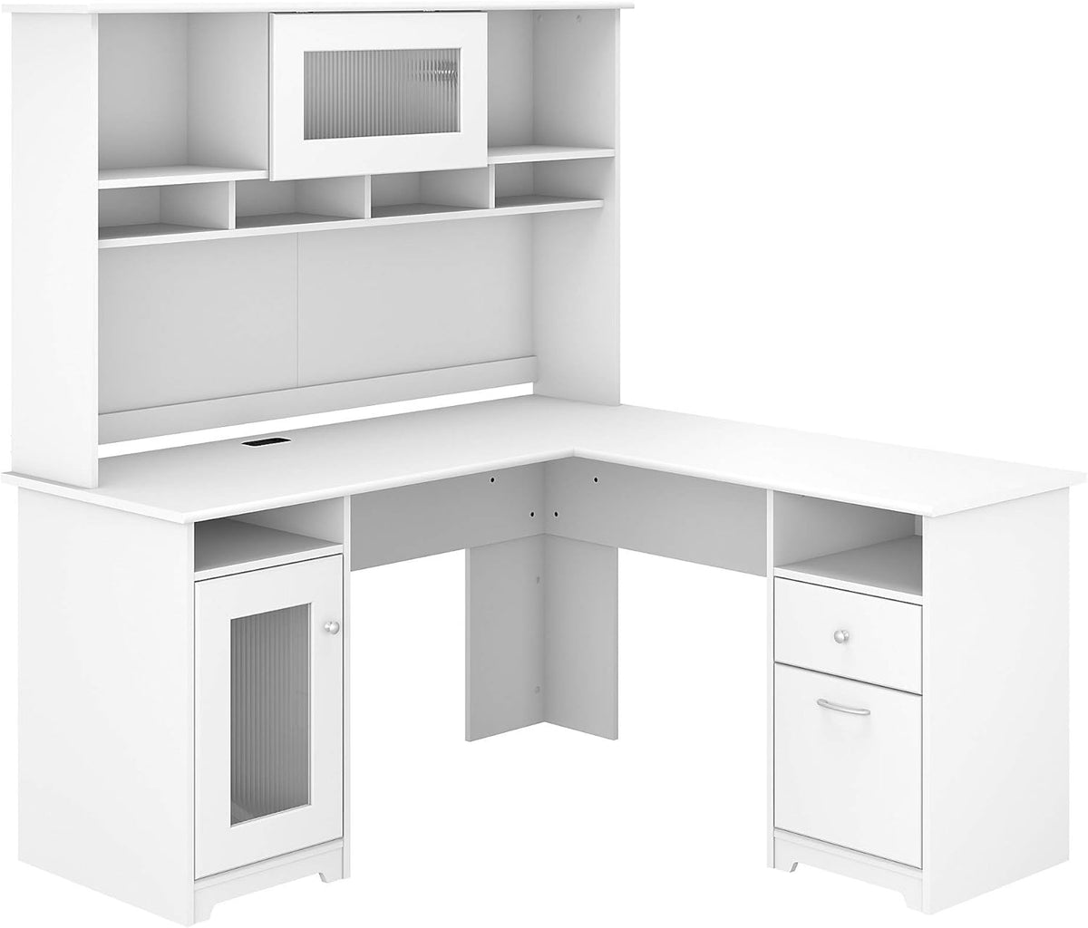 L Shaped Computer Desk with Hutch, 60W, Ash Gray K1143