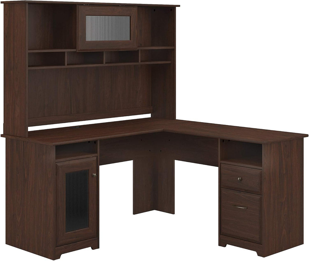 L Shaped Computer Desk with Hutch, 60W, Ash Gray K1143