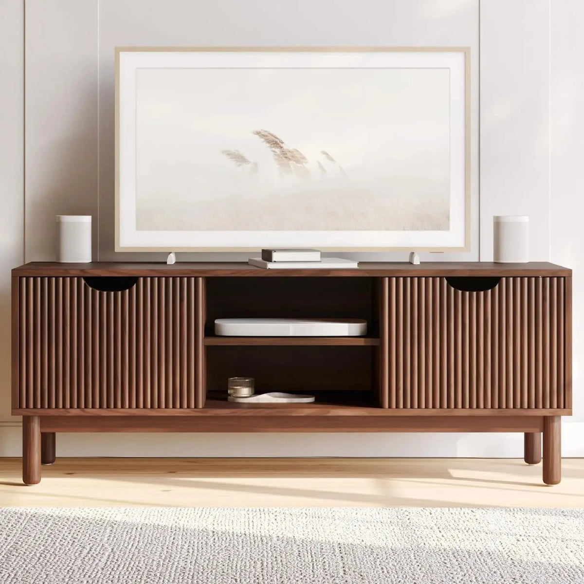 Fluted TV Stand with Shelves J260355