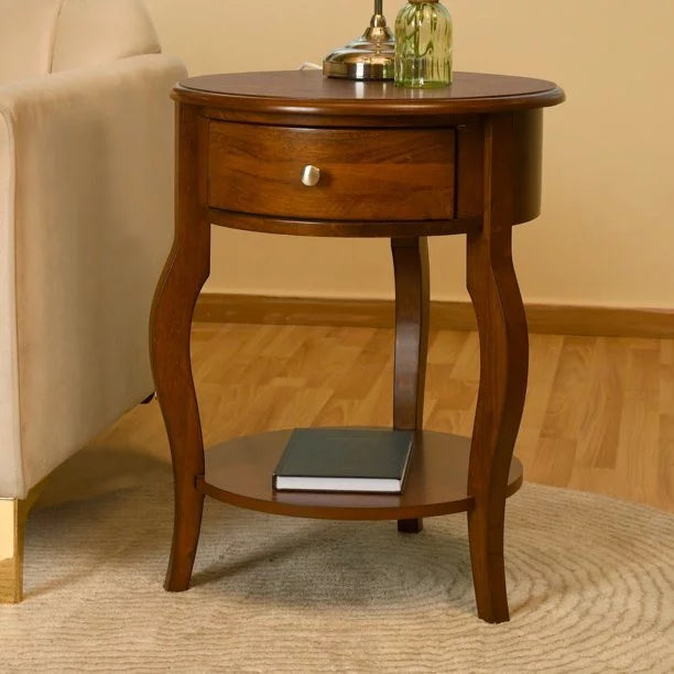 Brown Round End Table with Drawer Storage U60061