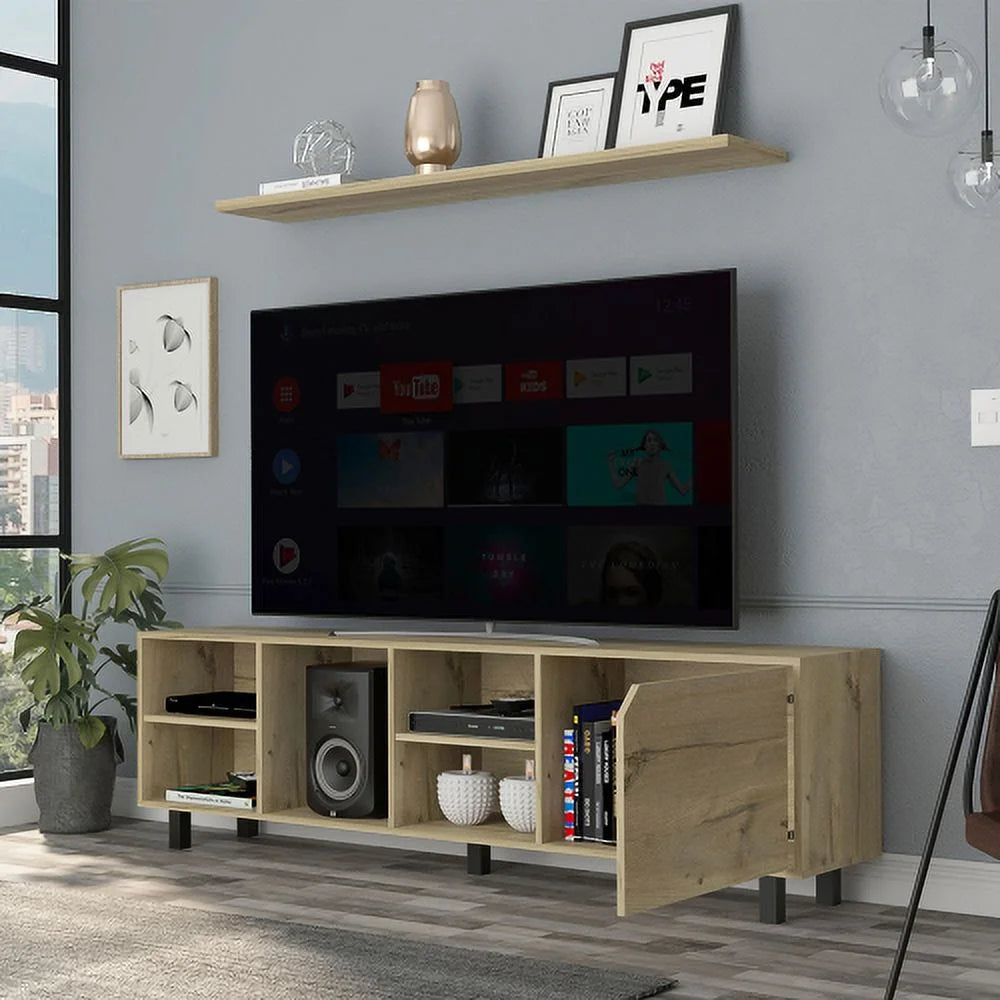 Light Oak TV Stand with Four Open Shelves M543