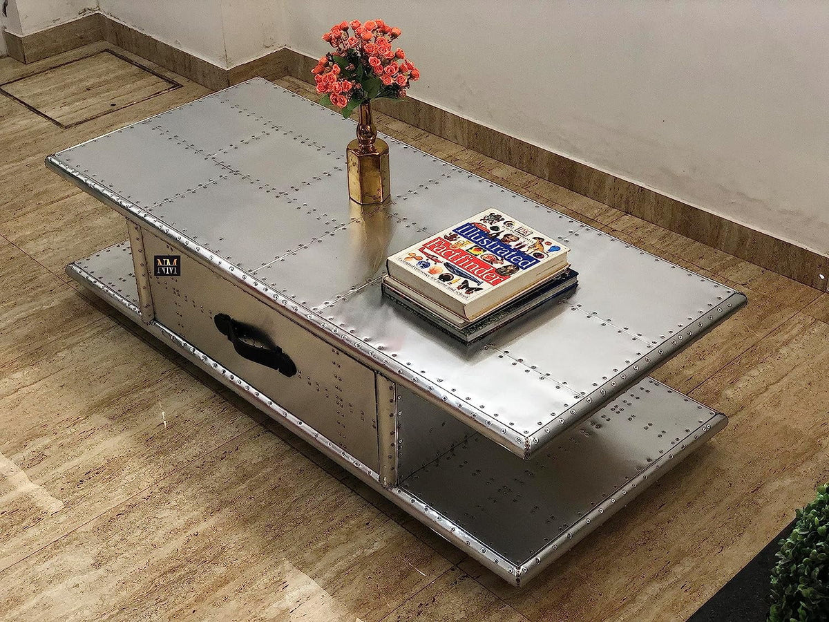 Aluminum Coffee Table with Drawers 40 Inches K196332