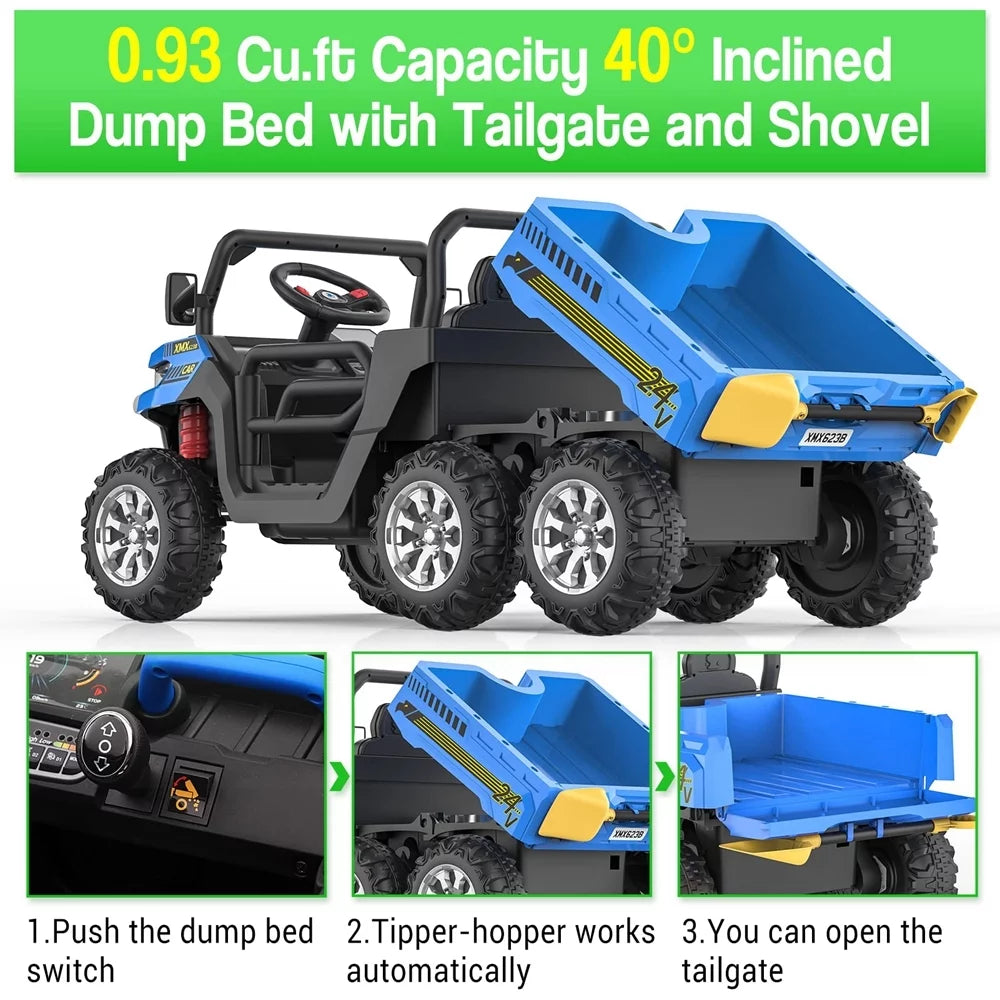 Remote Control Electric UTV, 2 Seater, 6 Wheels Ride On Dump Truck, Blue C4653