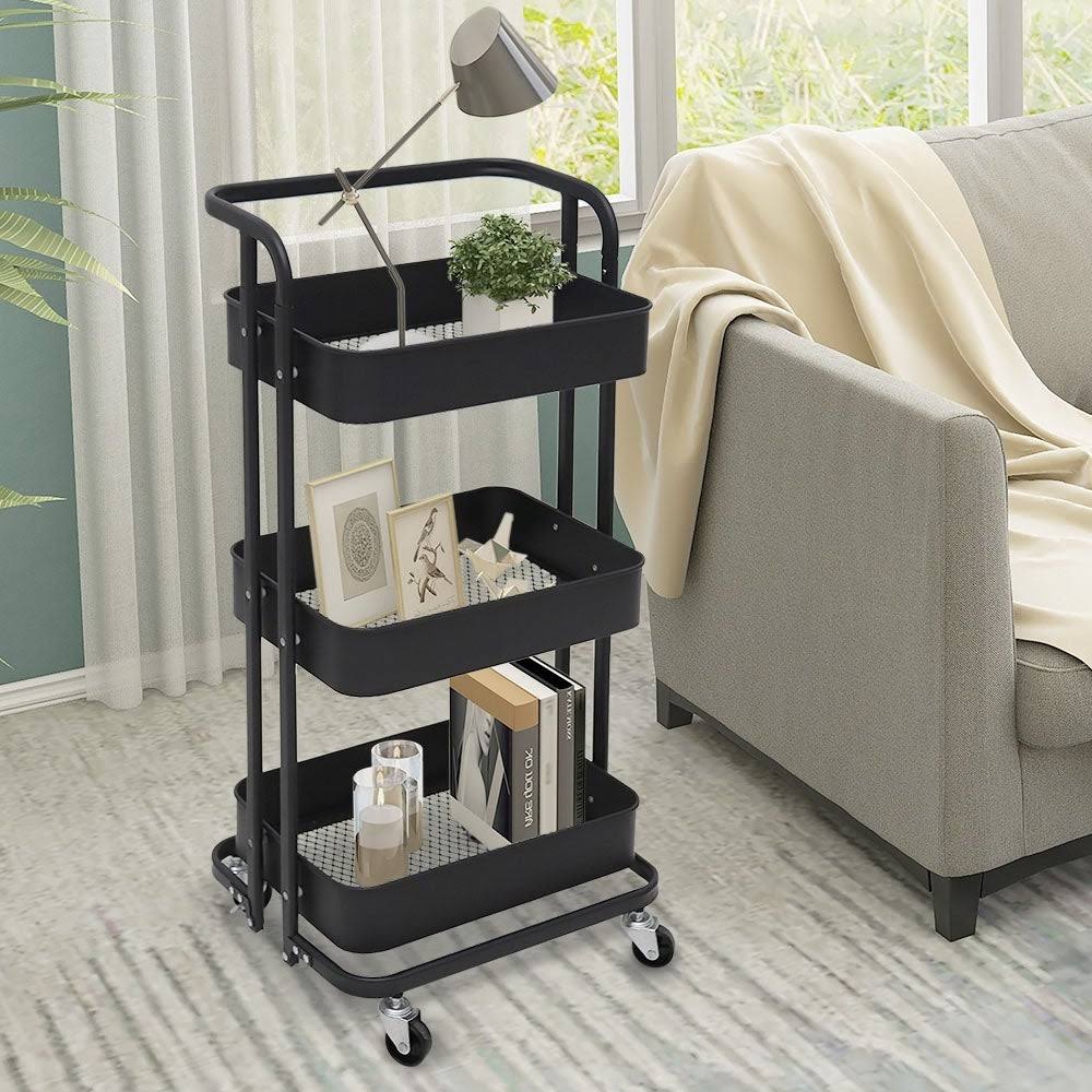 3 Tier Foldable Rolling Utility Cart (Black) N306903