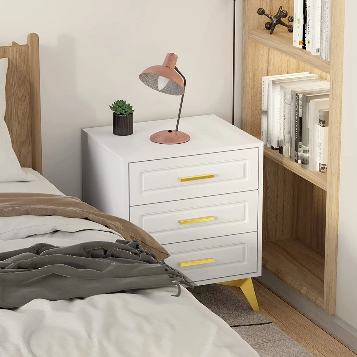 White 3 Drawer Wood Nightstand N90647