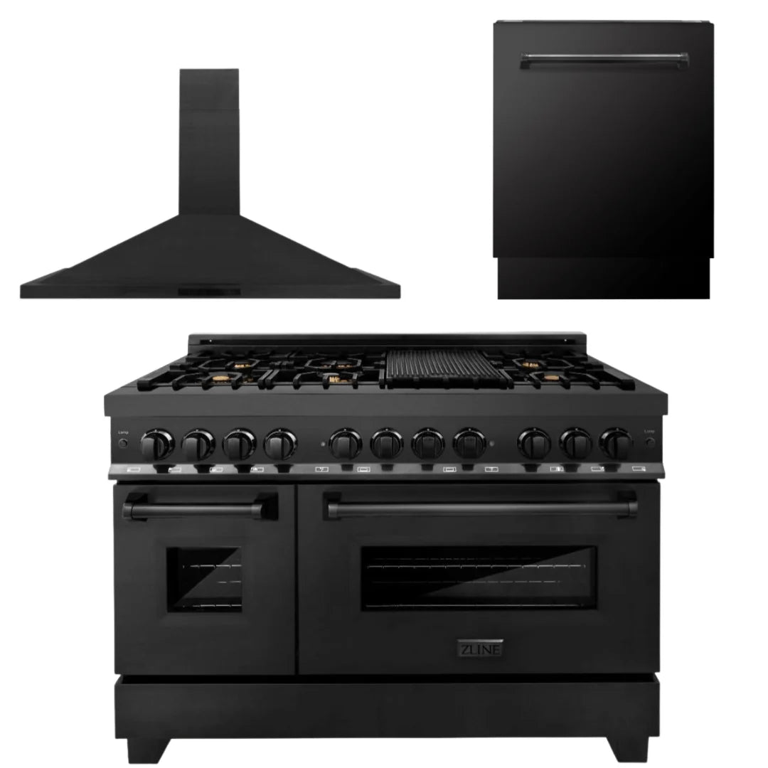 48 In. Dual Fuel Range, Range Hood, Dishwasher in Black Stainless Steel Z6244