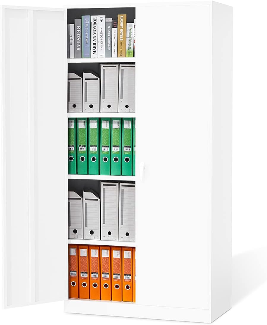 White Metal Storage Cabinet with Doors and Shelves U113
