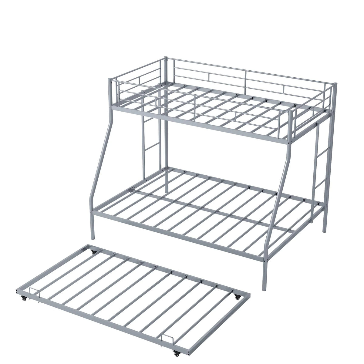 Silver Metal Twin Over Full Bunk Beds with Trundle T71753