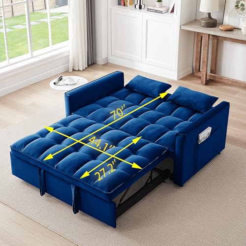 Blue Velvet 2 Seater Sofa Bed with Pillows U96582