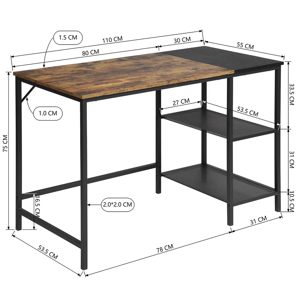 Black Study Desk with 2 Storage Shelves Metal Frame D458389