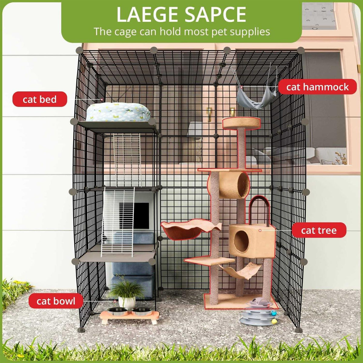 Outdoor Cat House Enclosure with Large Enter Door R773519