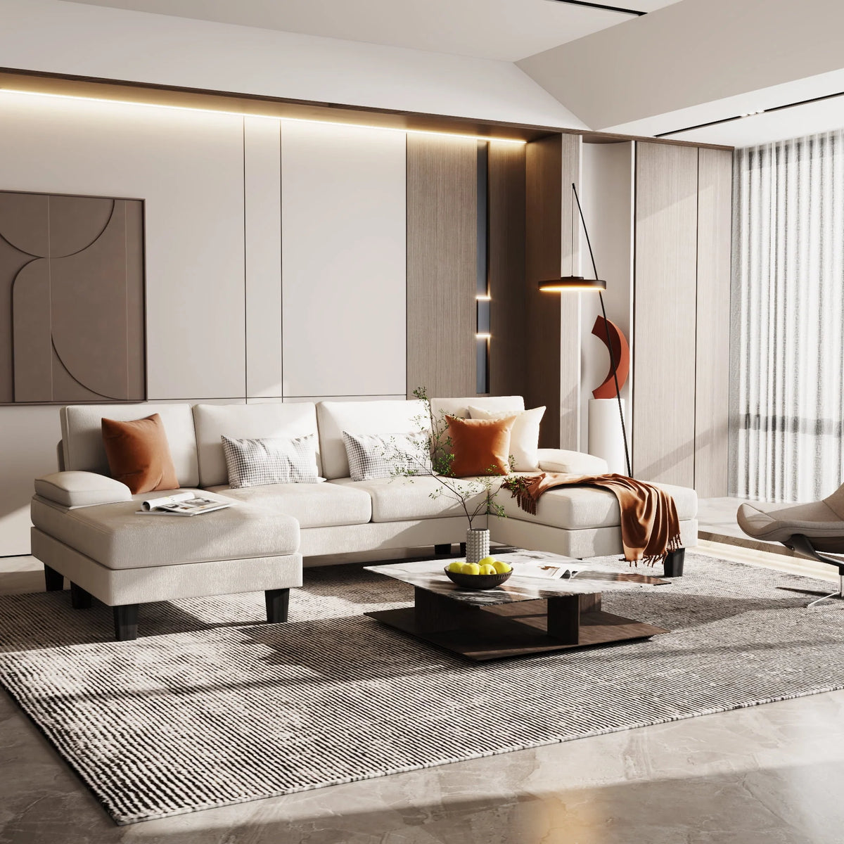 Gray Chenille 4 Seat Sectional Sofa with Chaise J331178