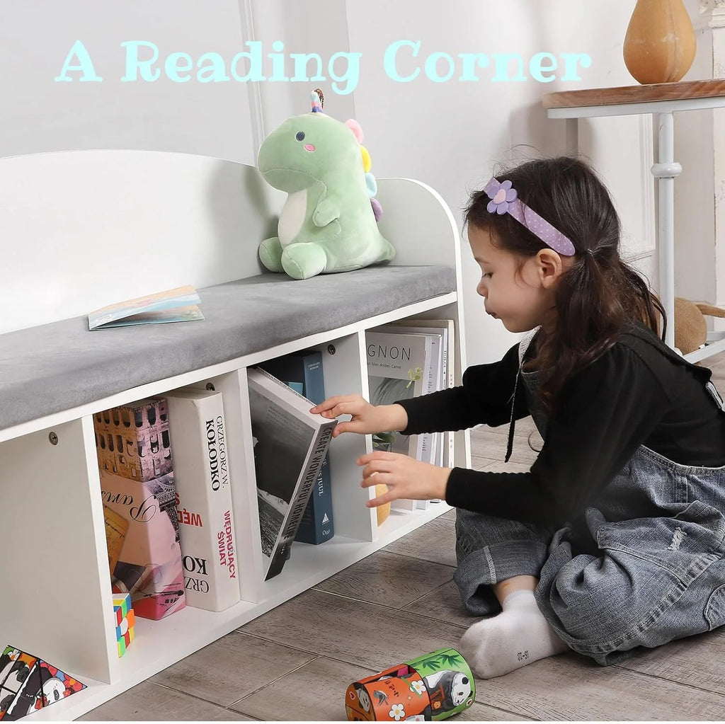 Kids Bookshelf with Reading Nook and Grey Cushion A57609
