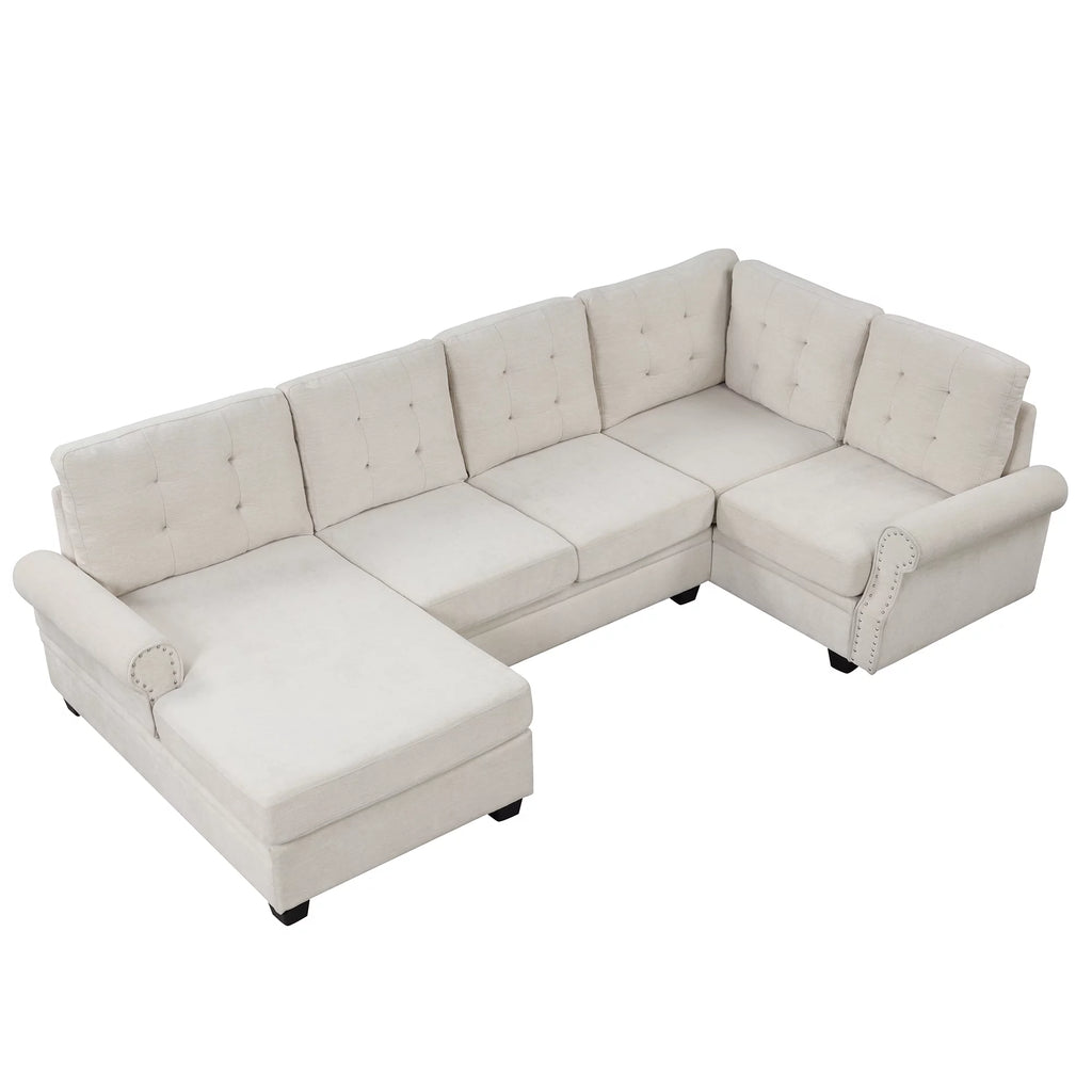 120" U-Shaped Linen Sectional Sofa H36384