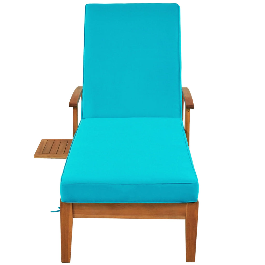 Solid Wood Chaise Lounge with Cushion, Wheels and Cup Table N19769
