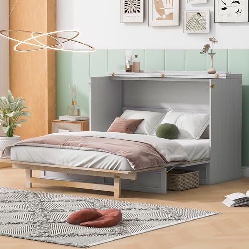 Queen Murphy Bed with Storage Drawers and Charging Station, White R22068