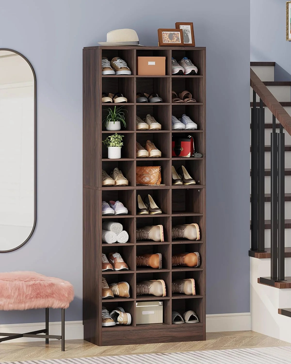 10-Tier Wooden Shoe Storage Cabinet with 30 Cubbies B9153