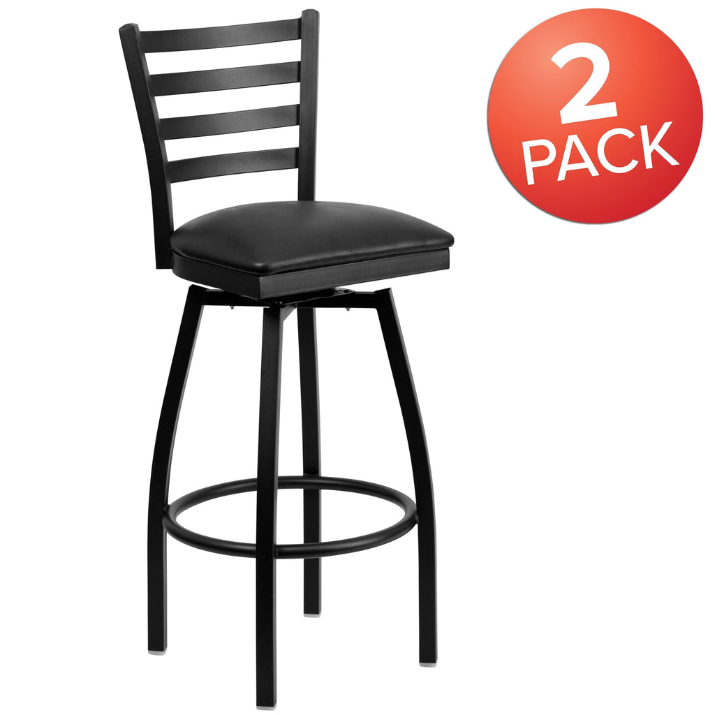 2 Pack Swivel Metal Barstool Black Vinyl Seat K335