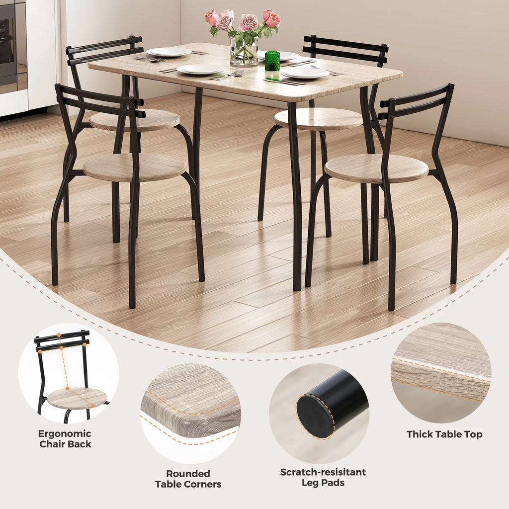 5-Piece Kitchen Table and Chairs for 4 Metal Frame X11072