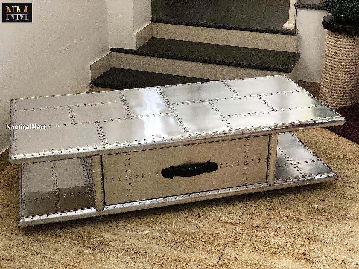 Aluminum Coffee Table with Drawers 40 Inches K196332