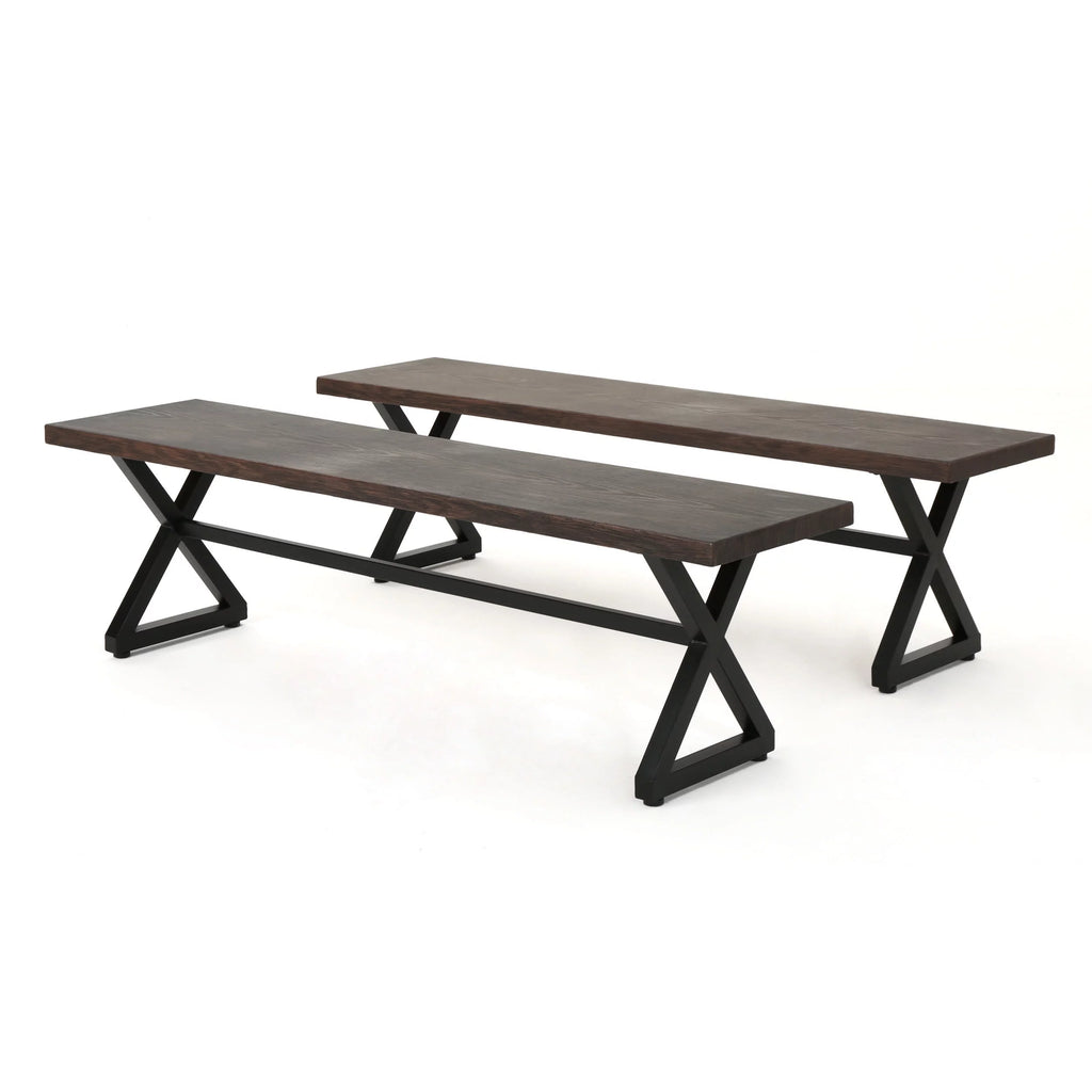 Brown Outdoor Aluminum Dining Bench Set of 2 S61413