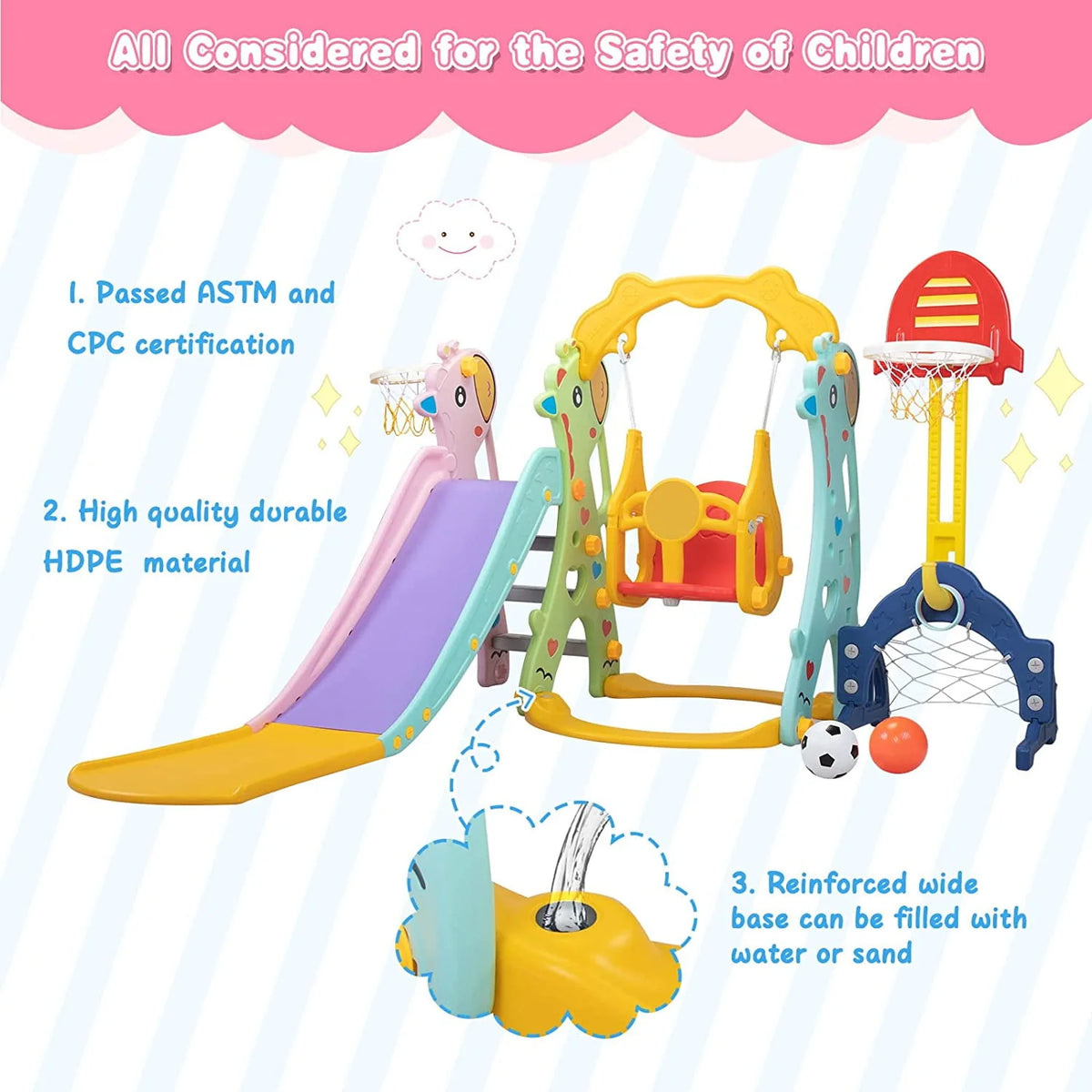 5 in 1 Slide and Swing Playing Set with 2 Basketball Hoops N621234