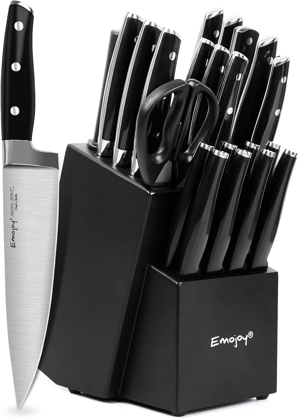 22 Pcs Black German Stainless Steel Knife Set with Block U504223