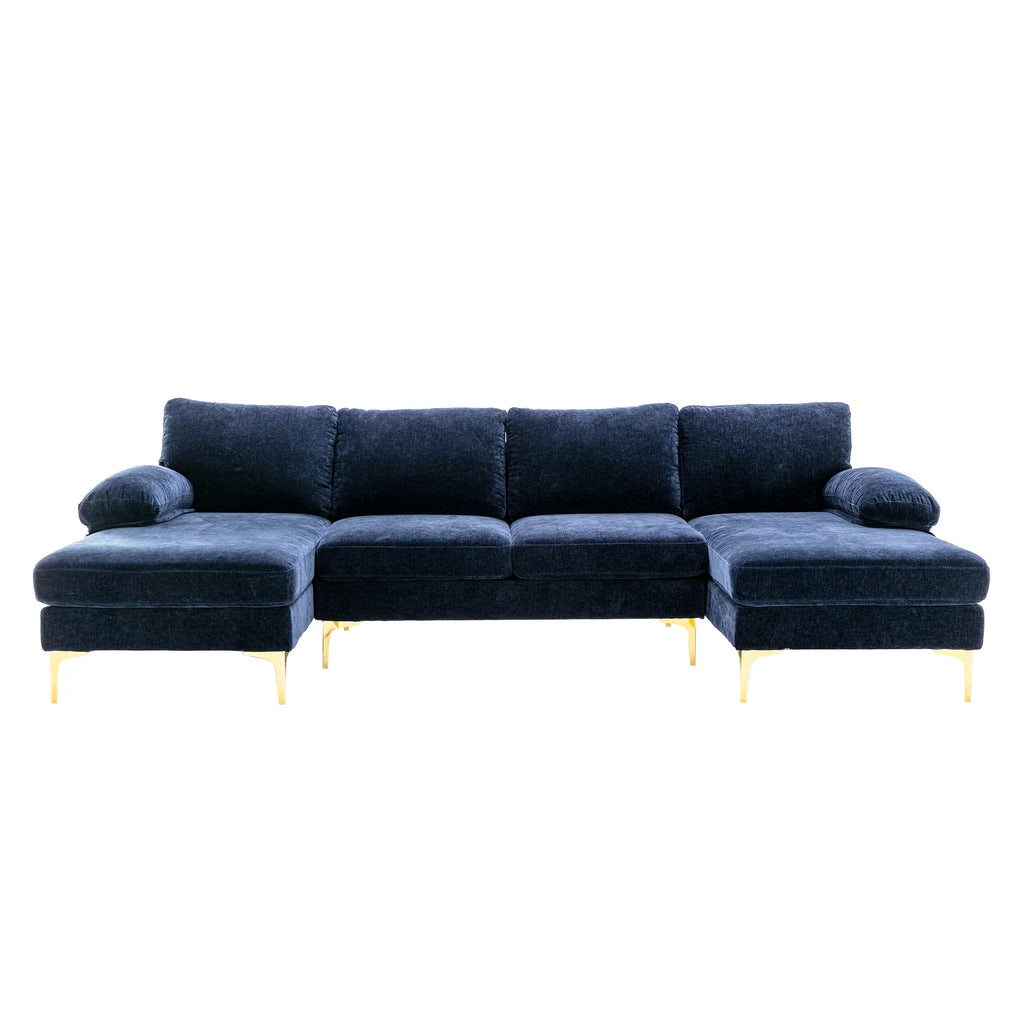 Navy Blue 4-piece U Shaped Fabric Sectional Sofa C41946