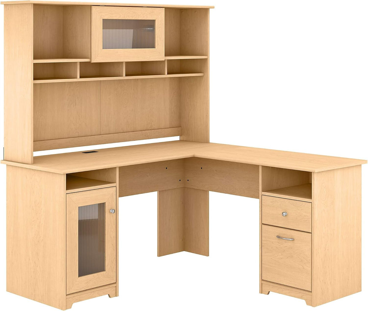 L Shaped Computer Desk with Hutch, 60W, Ash Gray K1143