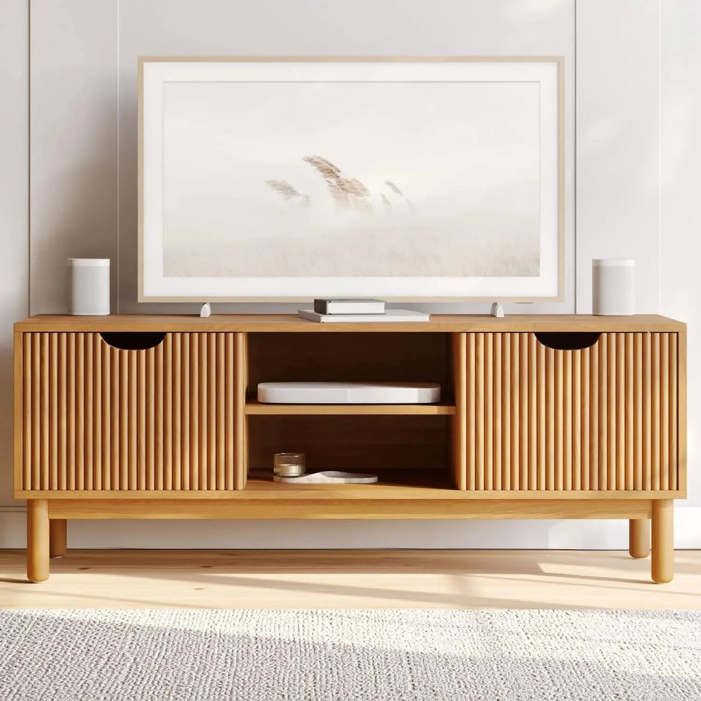Fluted TV Stand with Shelves J260355