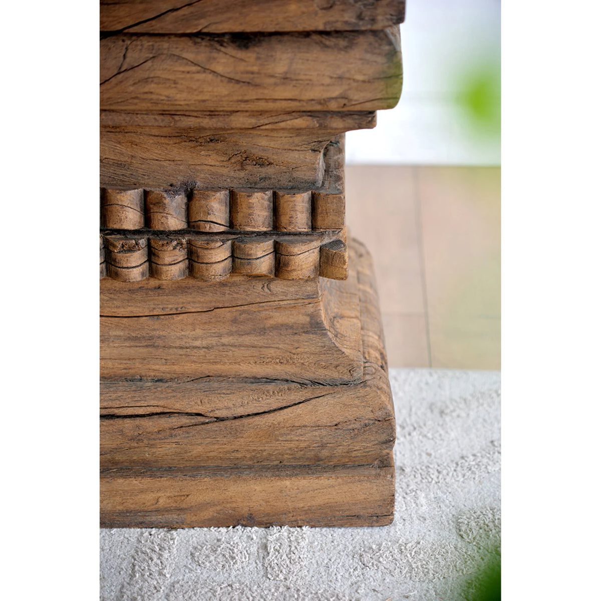 Organic Carved Wooden Pillar Stool G566