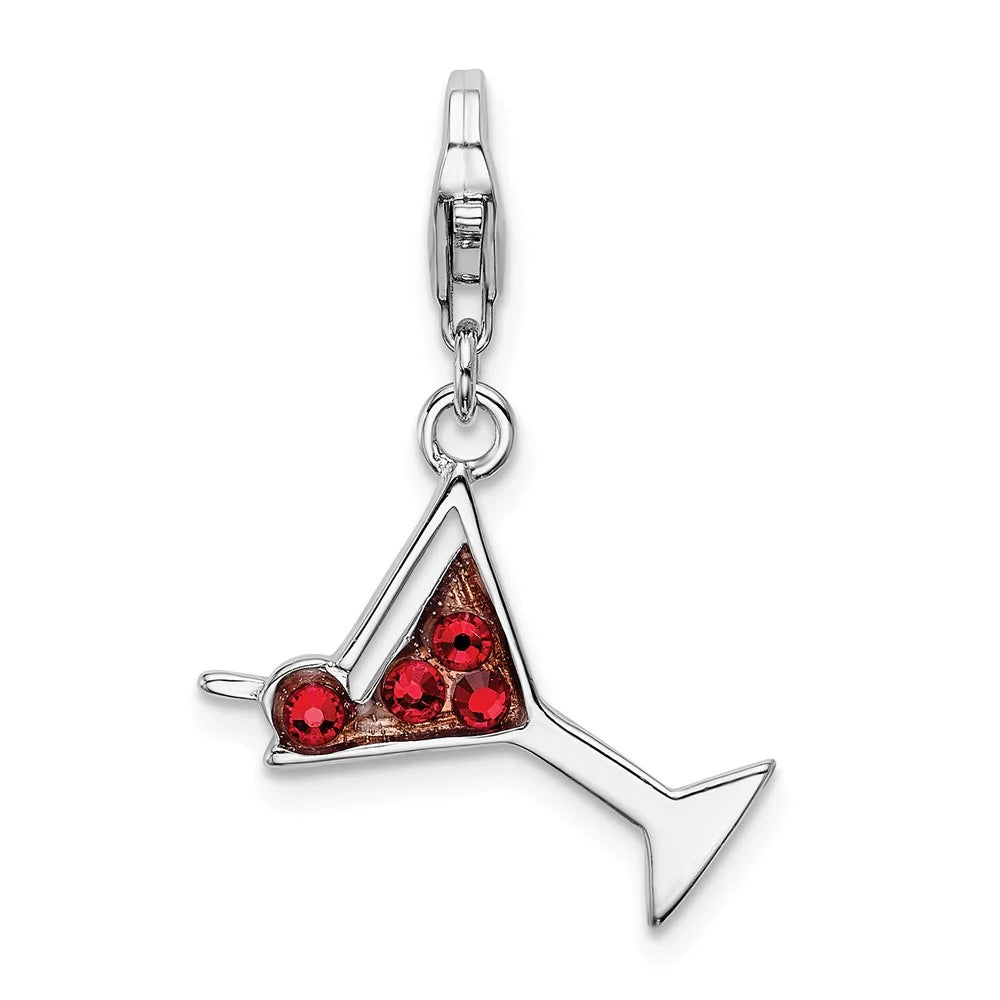 925 Sterling Silver Red Crystal Martini Glass Charm Pendant H330